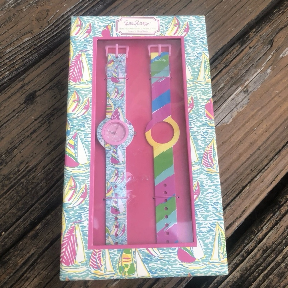 Lilly Pulitzer Interchangeable Watch Set Ugotta Regatta Rainbow Stripe Boat Sail